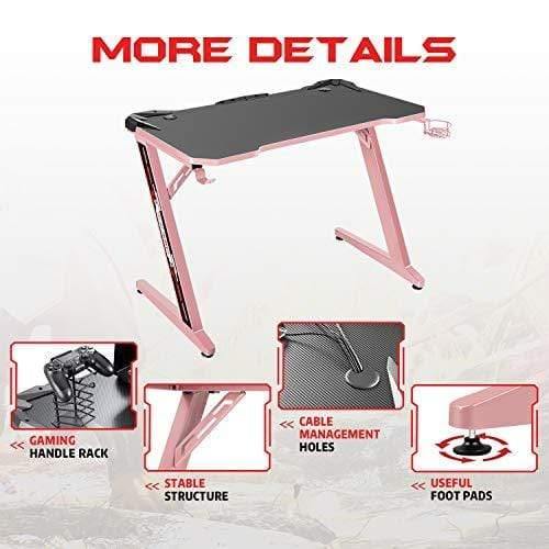 Z Shape Pink Gaming Desk