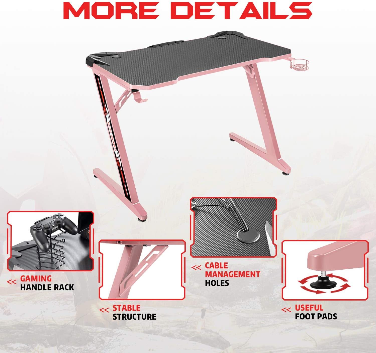 Z Shape Pink Gaming Desk