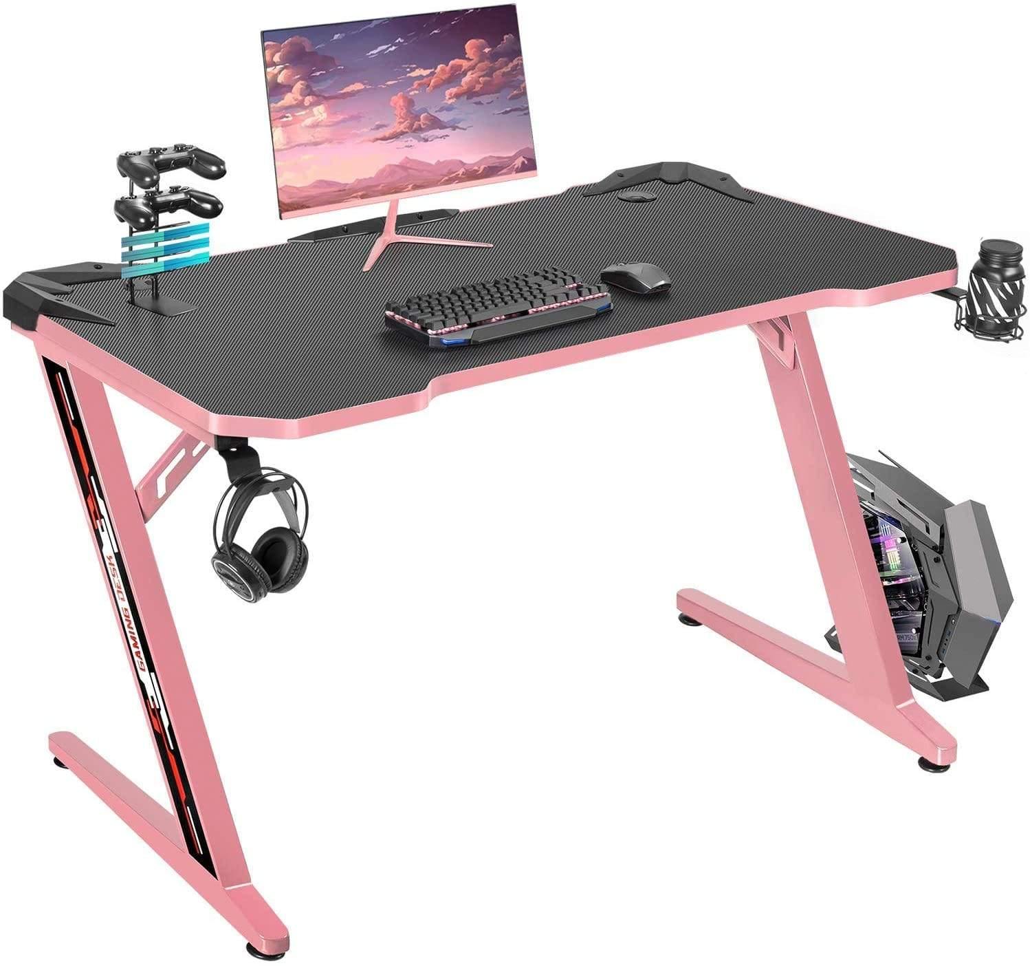 Z Shape Pink Gaming Desk