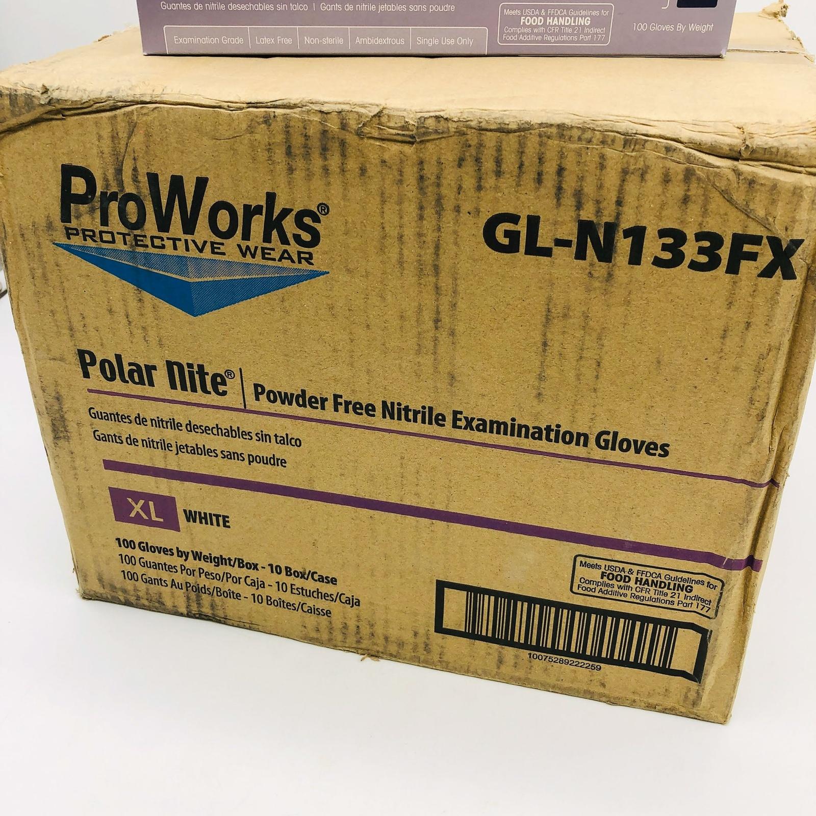 ProWorks Polar Nite GL-N133FX Nitrile Gloves XLG PF 4 Mil White Case 10/100