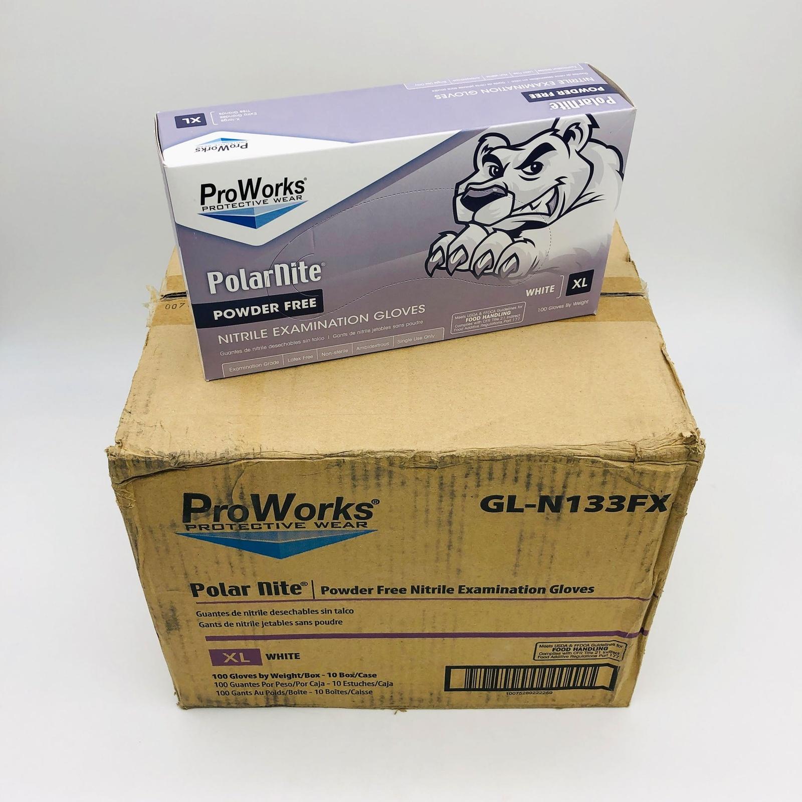 ProWorks Polar Nite GL-N133FX Nitrile Gloves XLG PF 4 Mil White Case 10/100