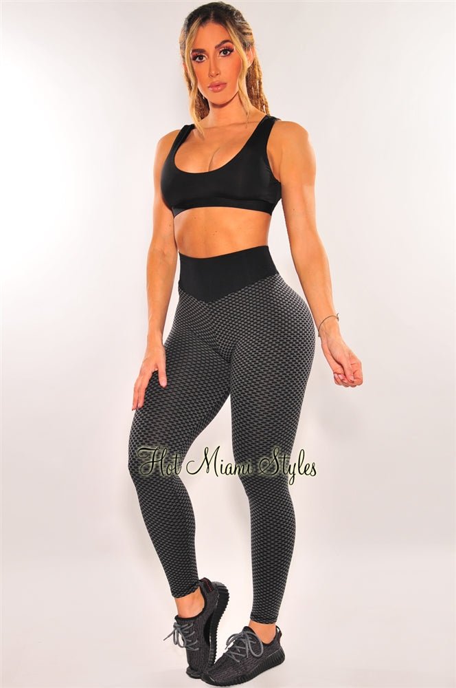 HMS Fit: Black Textured Scrunch Butt High Waist Leggings