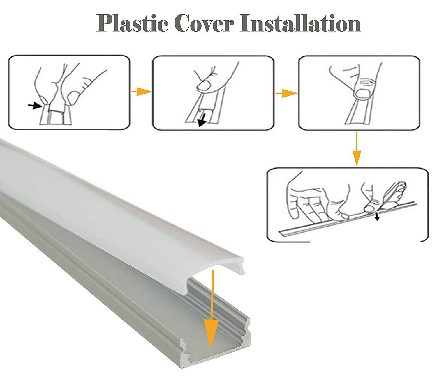 5ft U Aluminum channel with Cover & Mounting Clips for LED Strip Light - Fits 6mm to 13mm (10pk) (Medium Size)