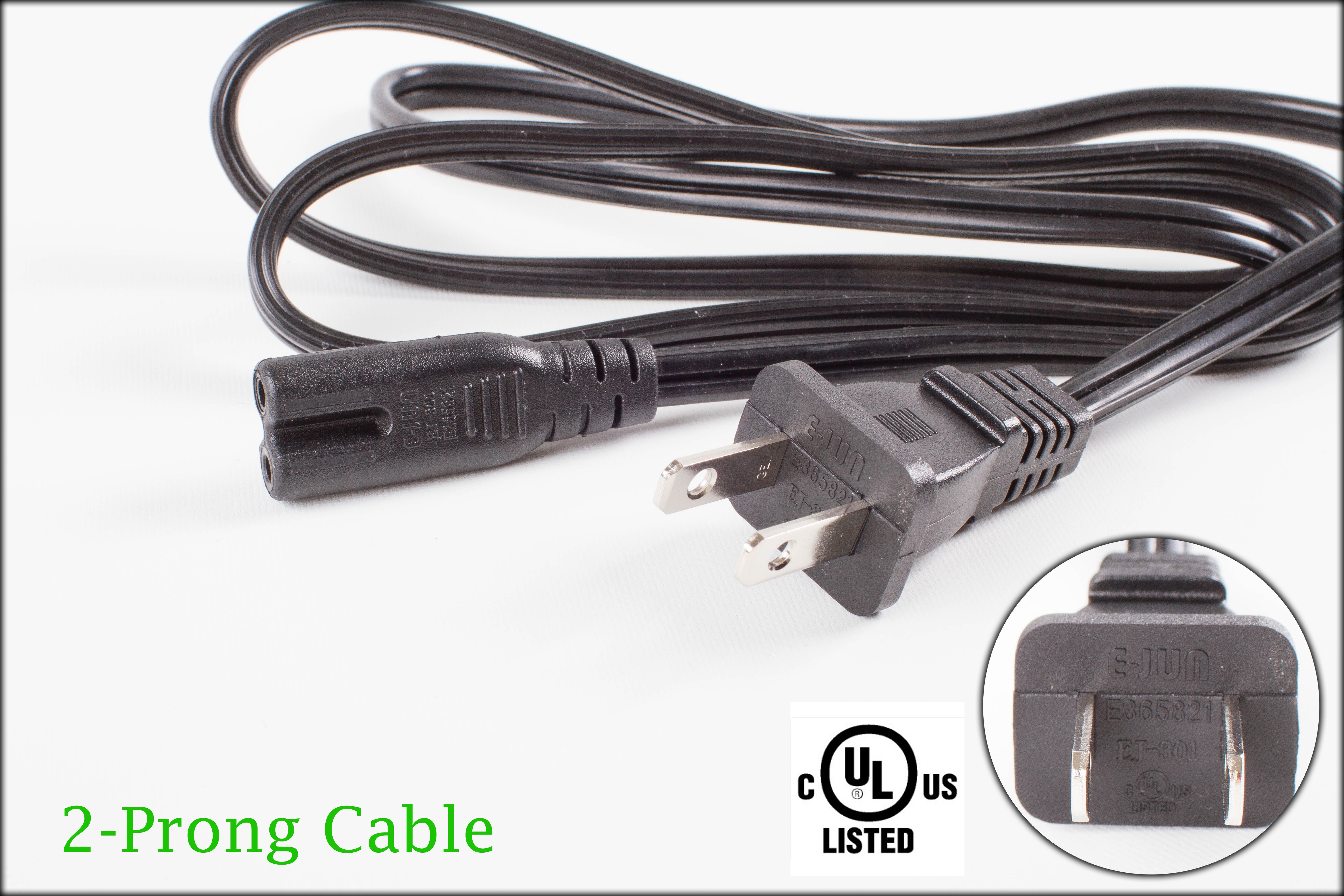 4ft 2 Prong AC Power Cable for Power Supplies UL Listed