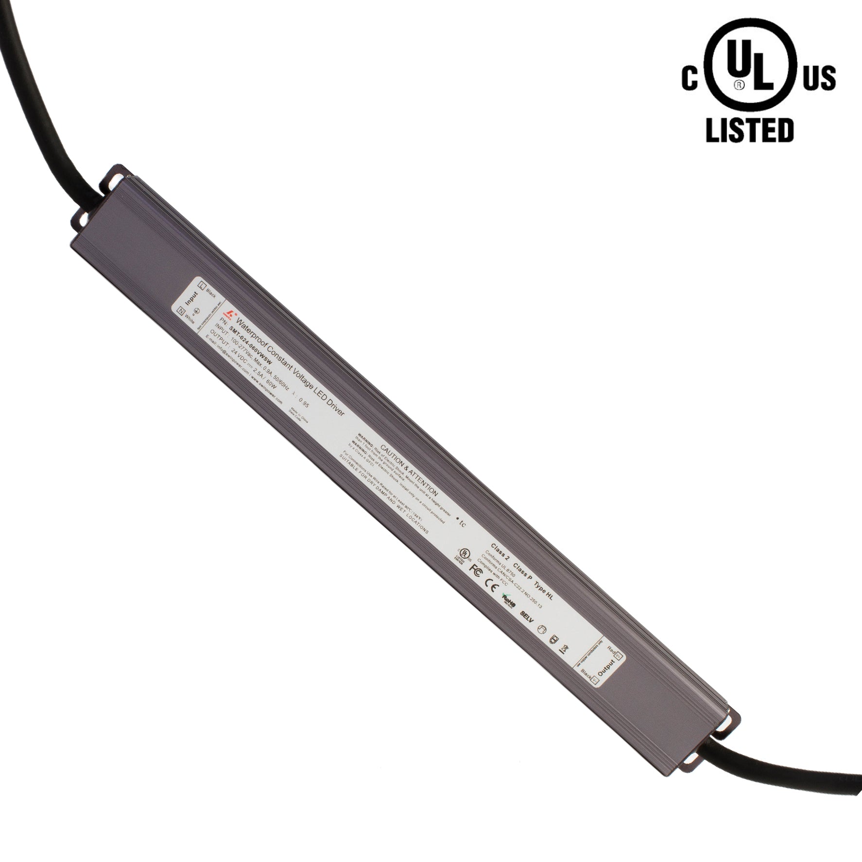 UL Listed 24V 2.5A 60w Class 2 waterproof linear Power Supply LED driver