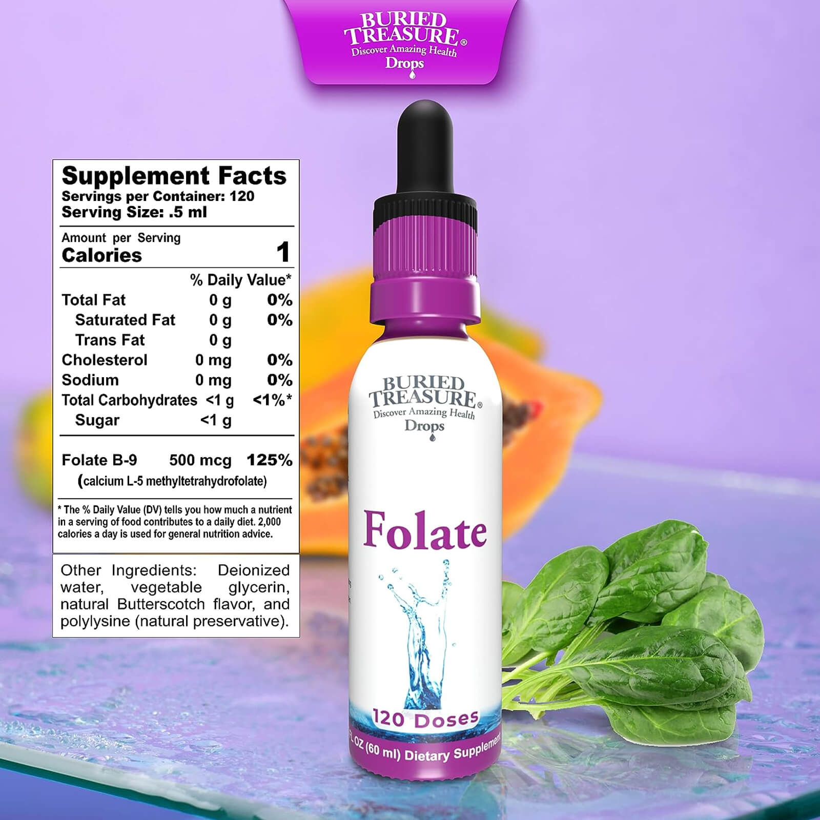 Buried Treasure Folate Drops - Maintain healthy cell growth and promote metabolic health - 120 servings