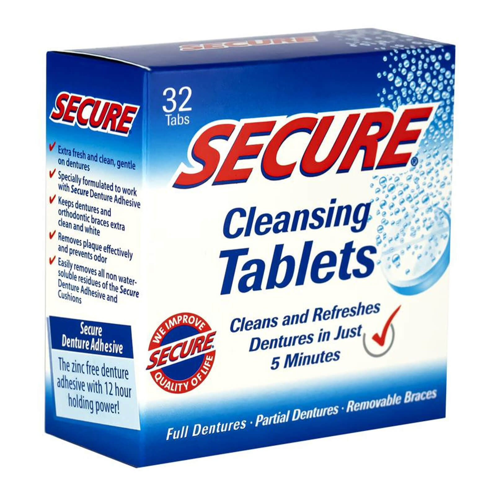 CLEARANCE! Secure Denture Cleanser 32 Tabs, Outer Box Damaged