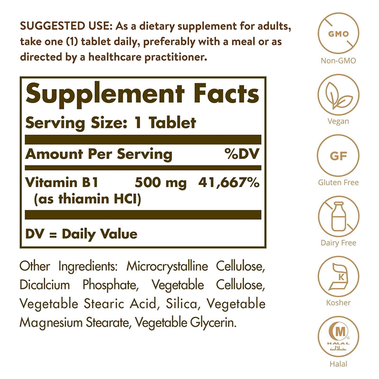 Solgar Vitamin B1 (Thiamin) 500 mg 100 Tablets