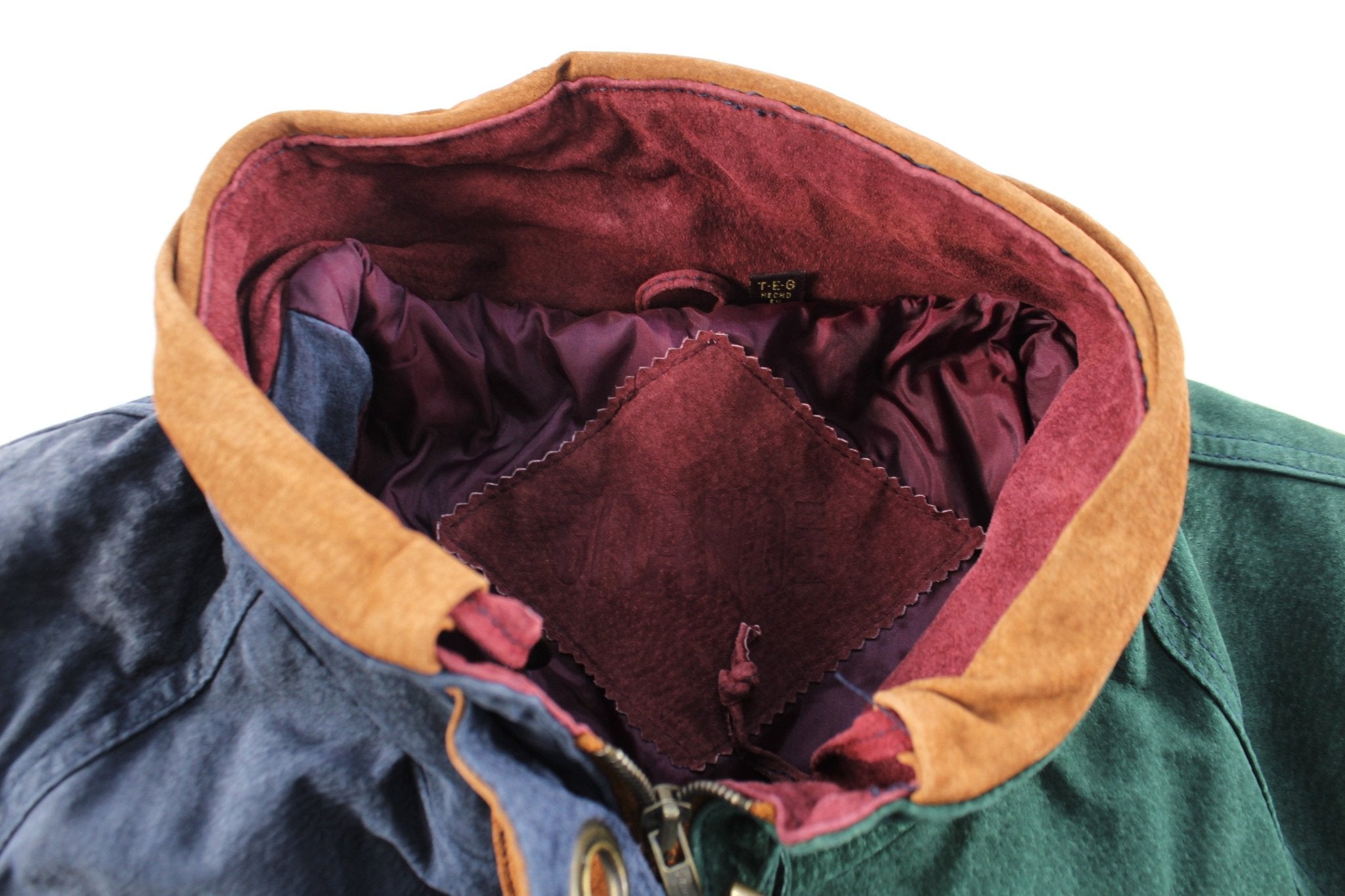 Gitano Colorblock Suede Leather Zip Up Jacket