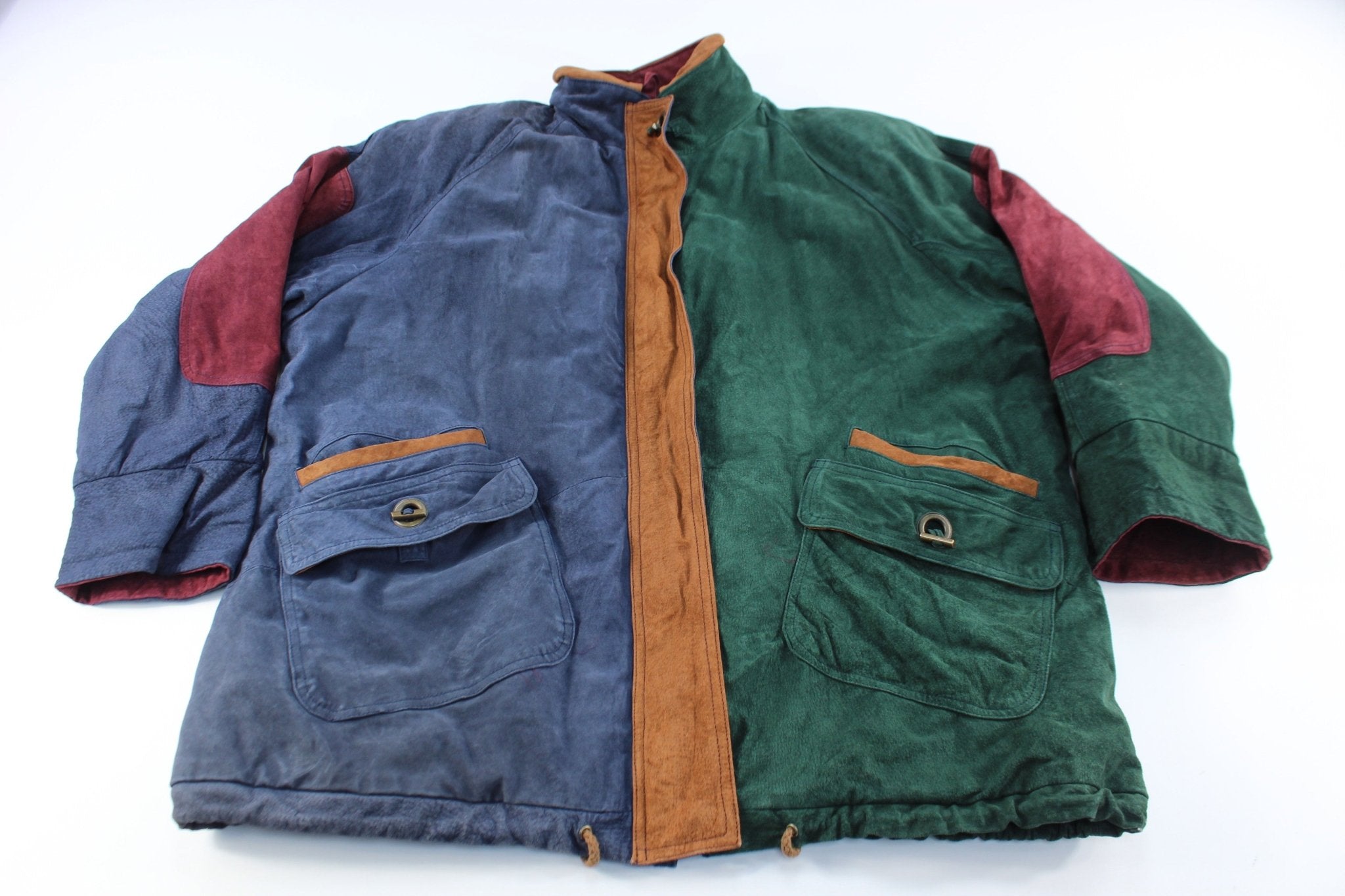 Gitano Colorblock Suede Leather Zip Up Jacket