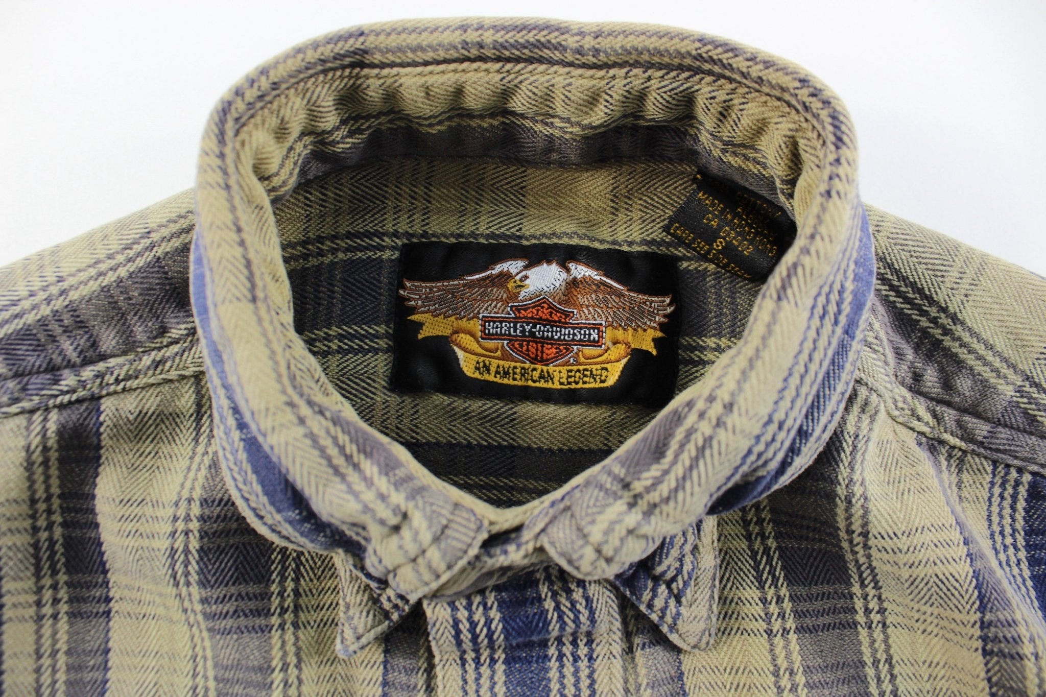 Harley Davidson Motorcycles Blue & Green Plaid Button Down