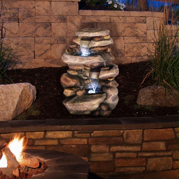 Pure Garden Stone Waterfall Fountain with LED Lights