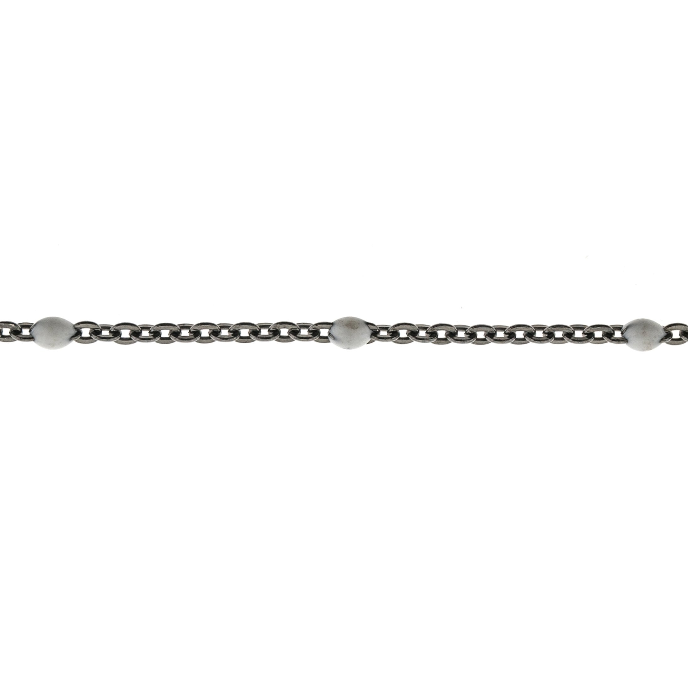 Sterling Silver Black Rhodium Cable Chain with White Stones