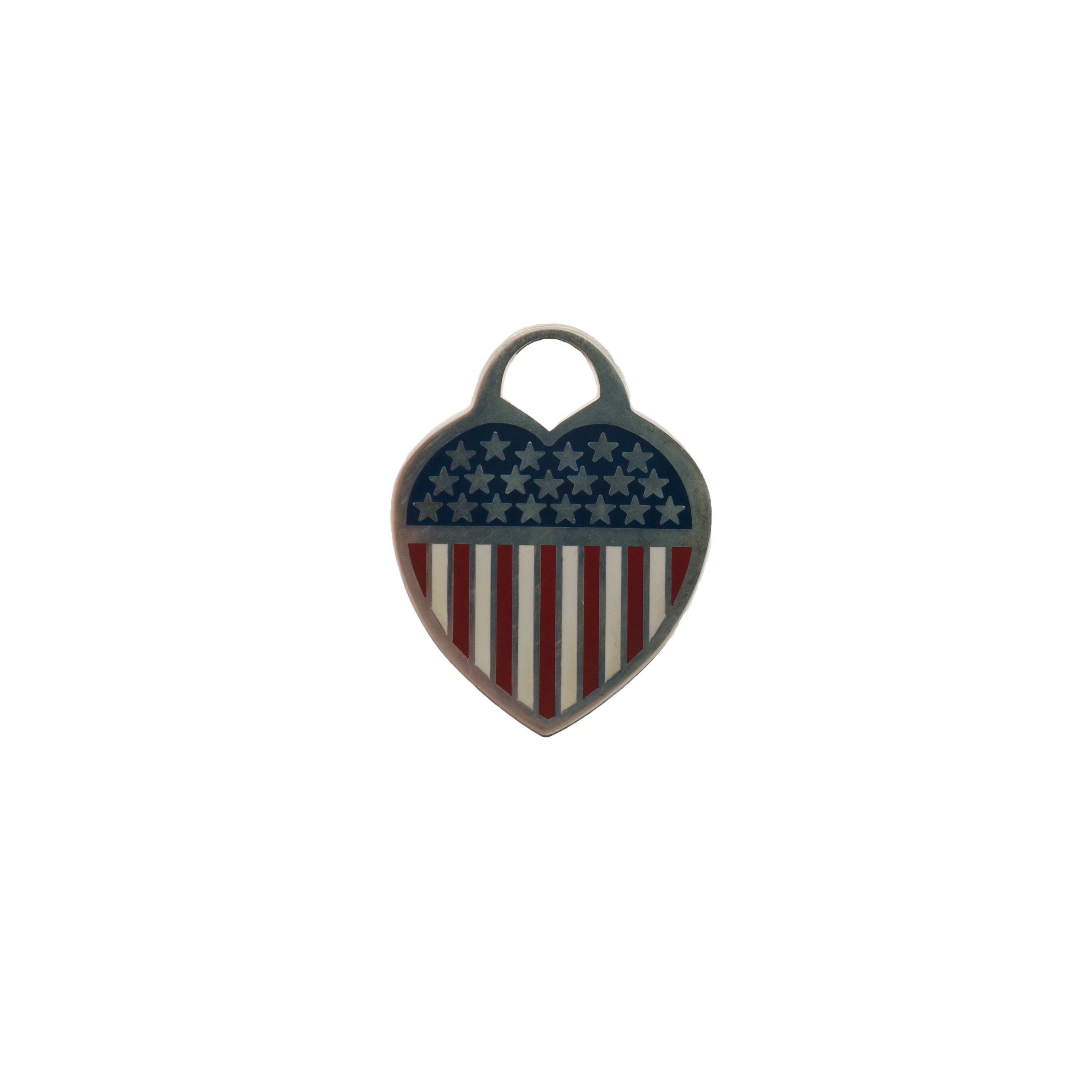 Sterling Silver Heart Tag with American Flag