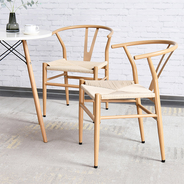 natural wood looking metal wishbone chair