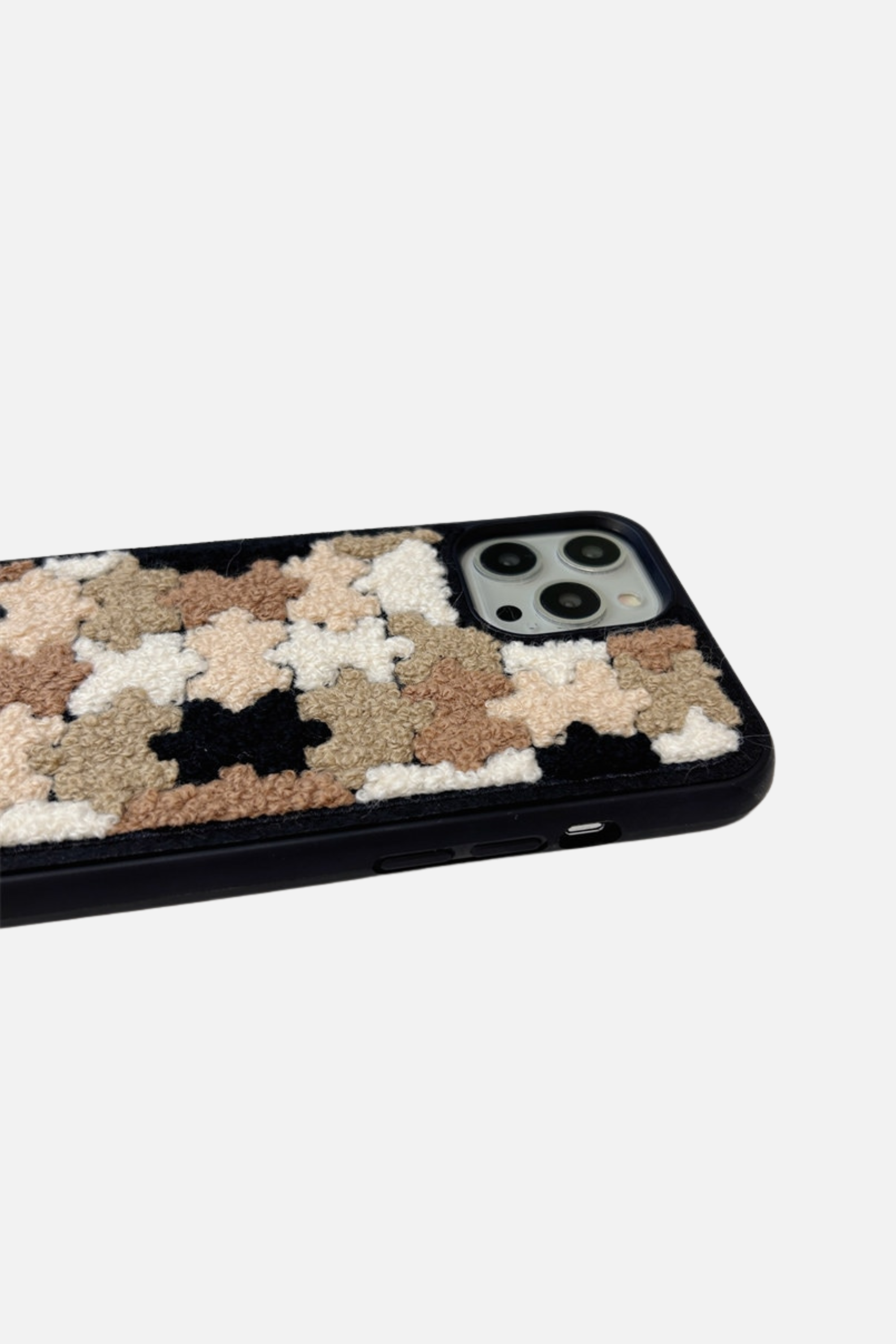 Embroidered Jigsaw Black Brown iPhone Case