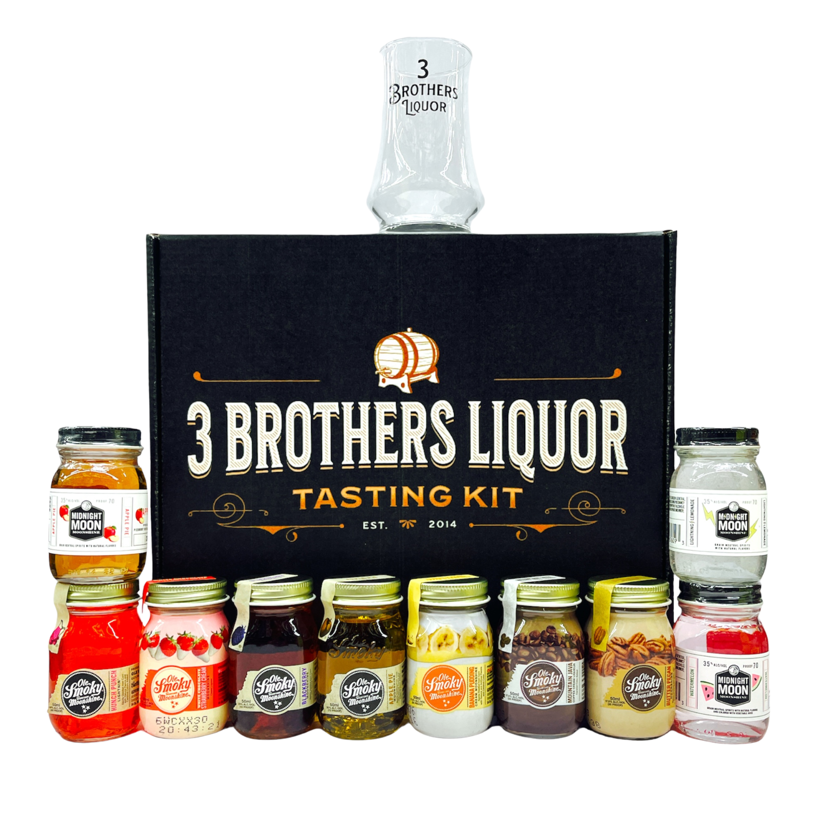 3 Brothers Liquor Mini Moonshine Tasting Bundle Kit (10 Mini Shots)