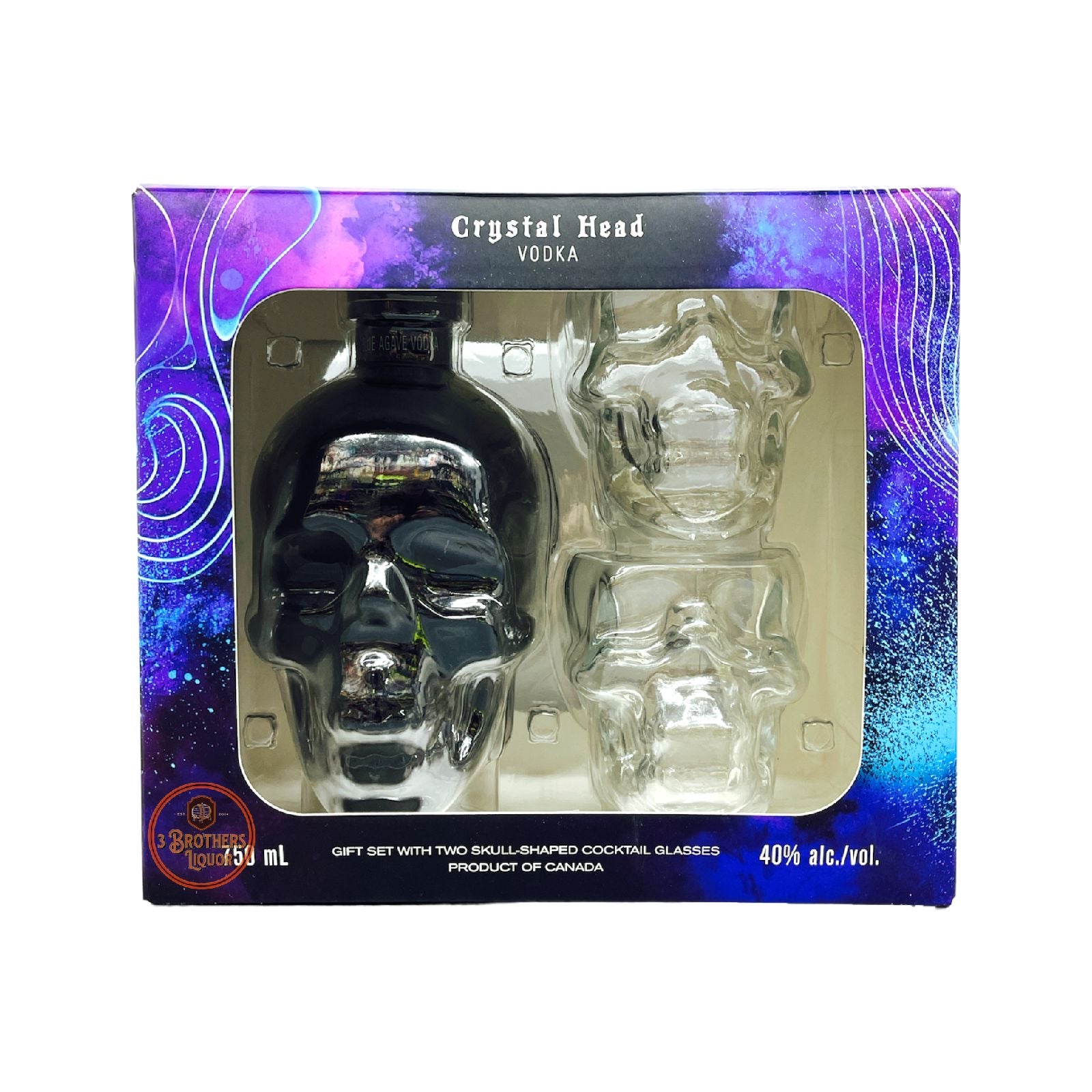 Crystal Head Black Onyx Vodka Gift Set W/ 2 Skull Cocktail Glasses