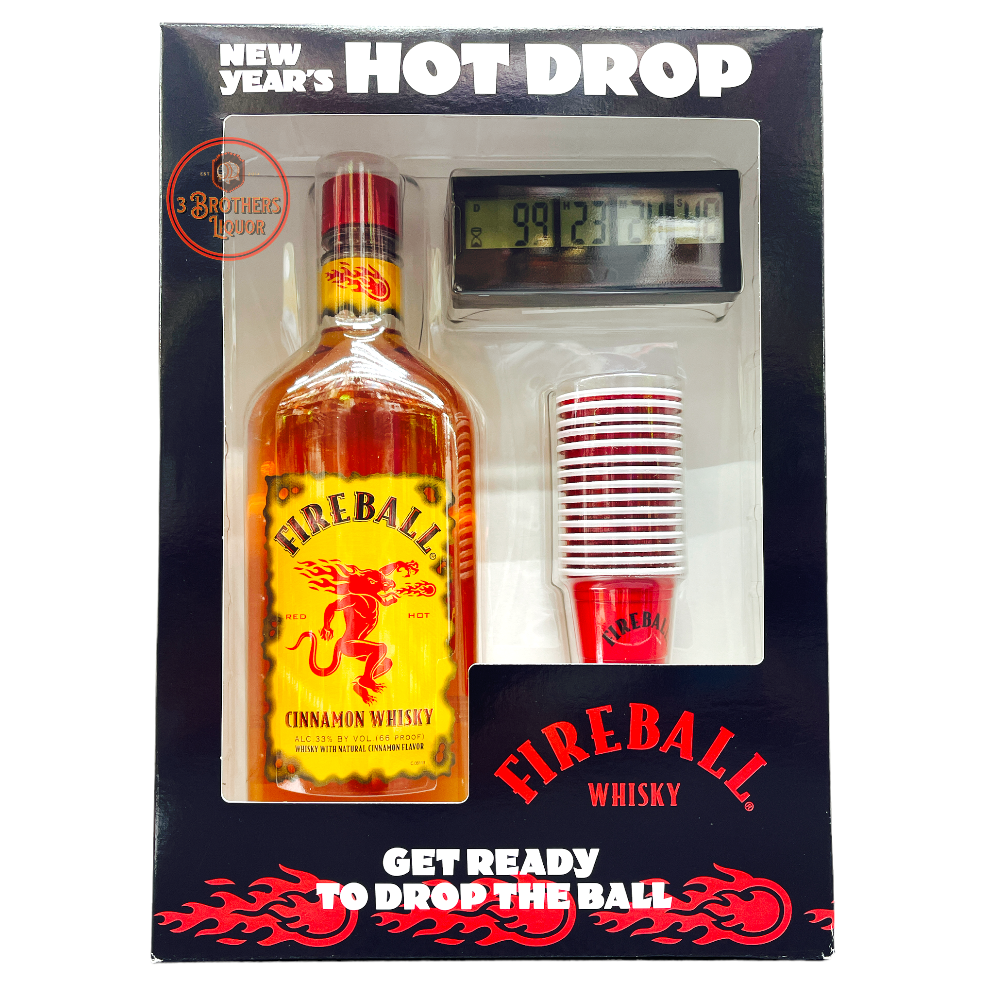Fireball Cinnamon Whiskey NYE Hot Drop Edition W/ Fireball Timer & Shot Glasses (2021 Edition)