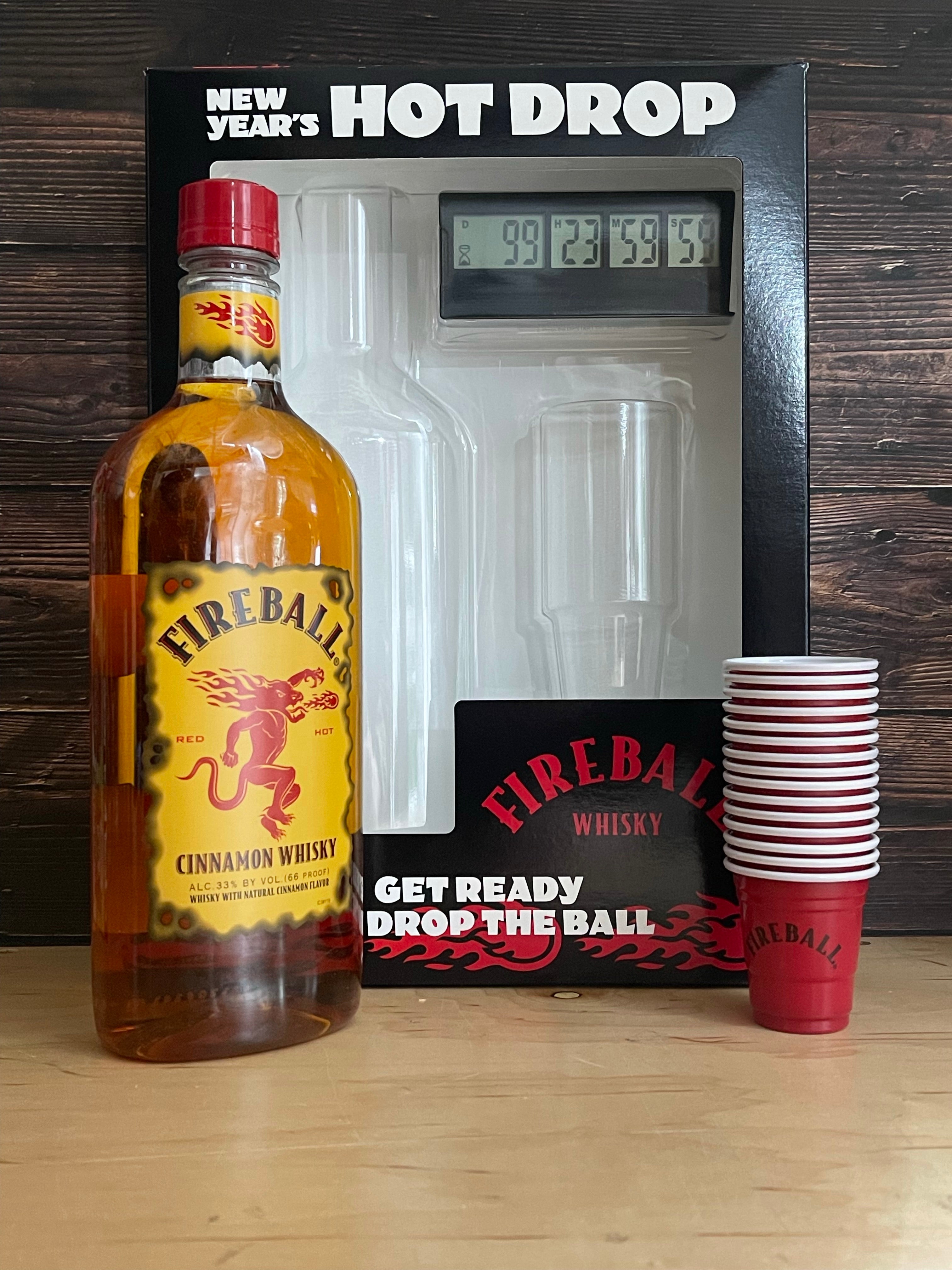 Fireball Cinnamon Whiskey NYE Hot Drop Edition W/ Fireball Timer & Shot Glasses (2021 Edition)