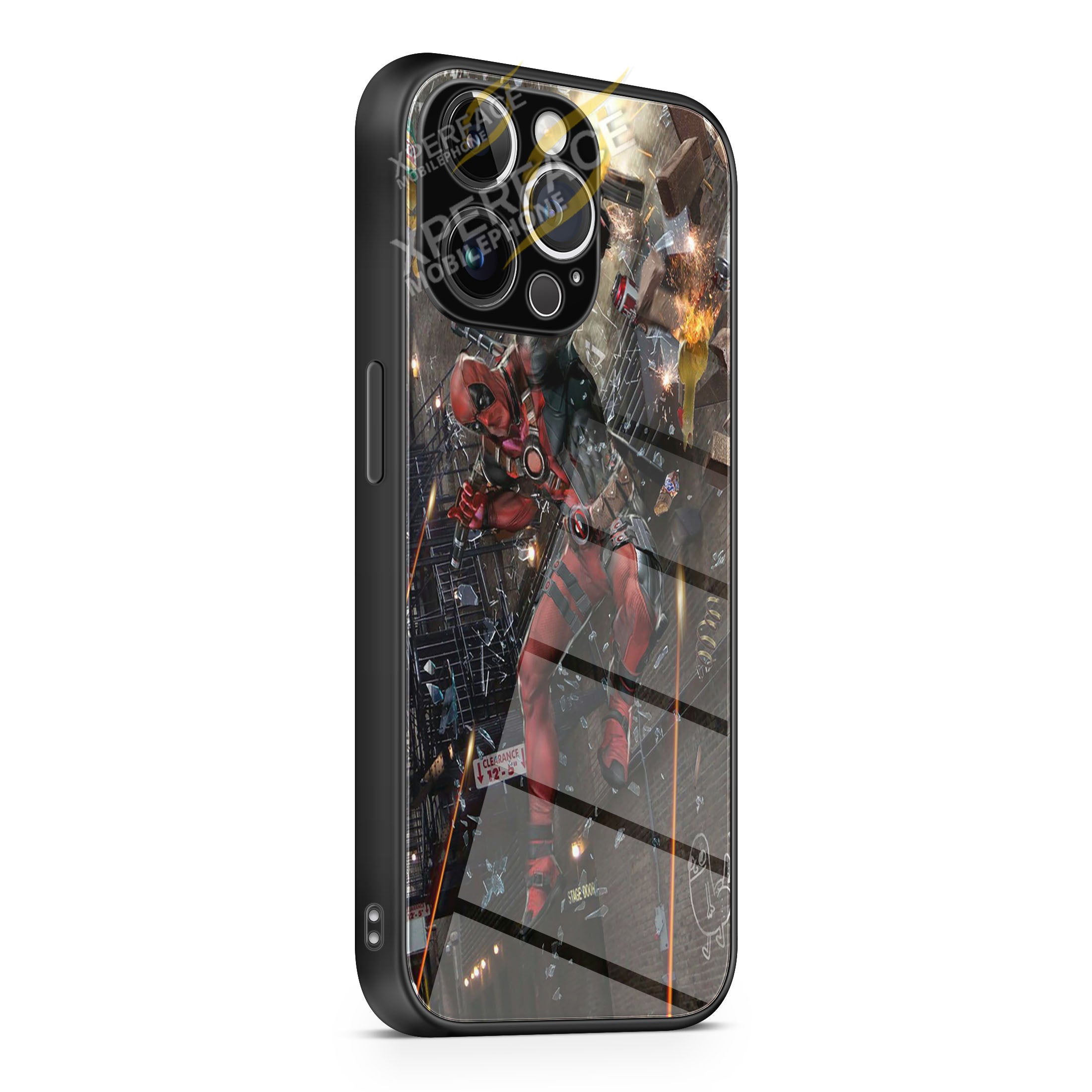 deadpool action iPhone 15 | iPhone 15 Plus | iPhone 15 Pro | iPhone 15 Pro Max Glass Case cover