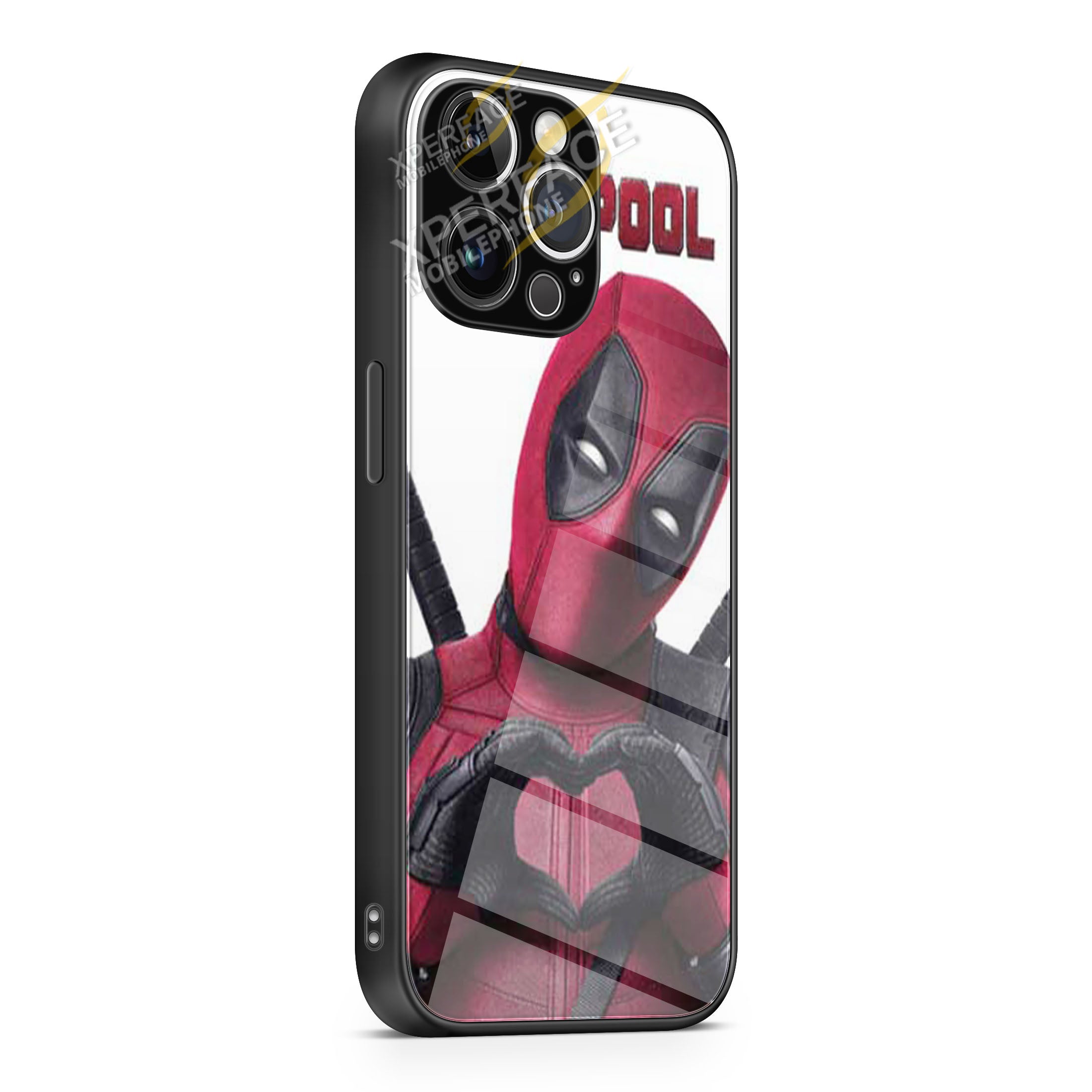 Deadpool Heart Hands iPhone 15 | iPhone 15 Plus | iPhone 15 Pro | iPhone 15 Pro Max Glass Case cover