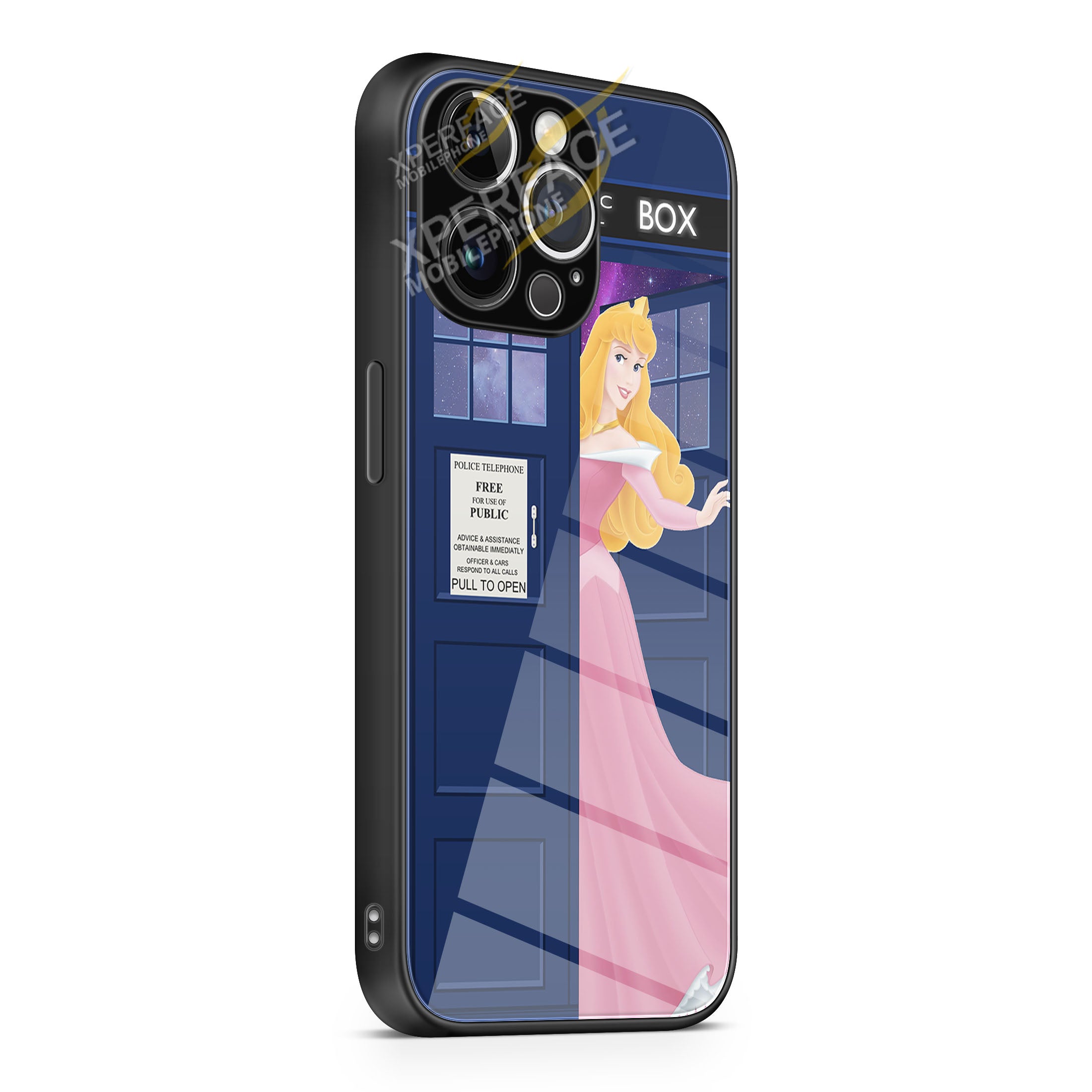 Disney Princess Aurora Tardis Police Box iPhone 15 | iPhone 15 Plus | iPhone 15 Pro | iPhone 15 Pro Max Glass Case cover