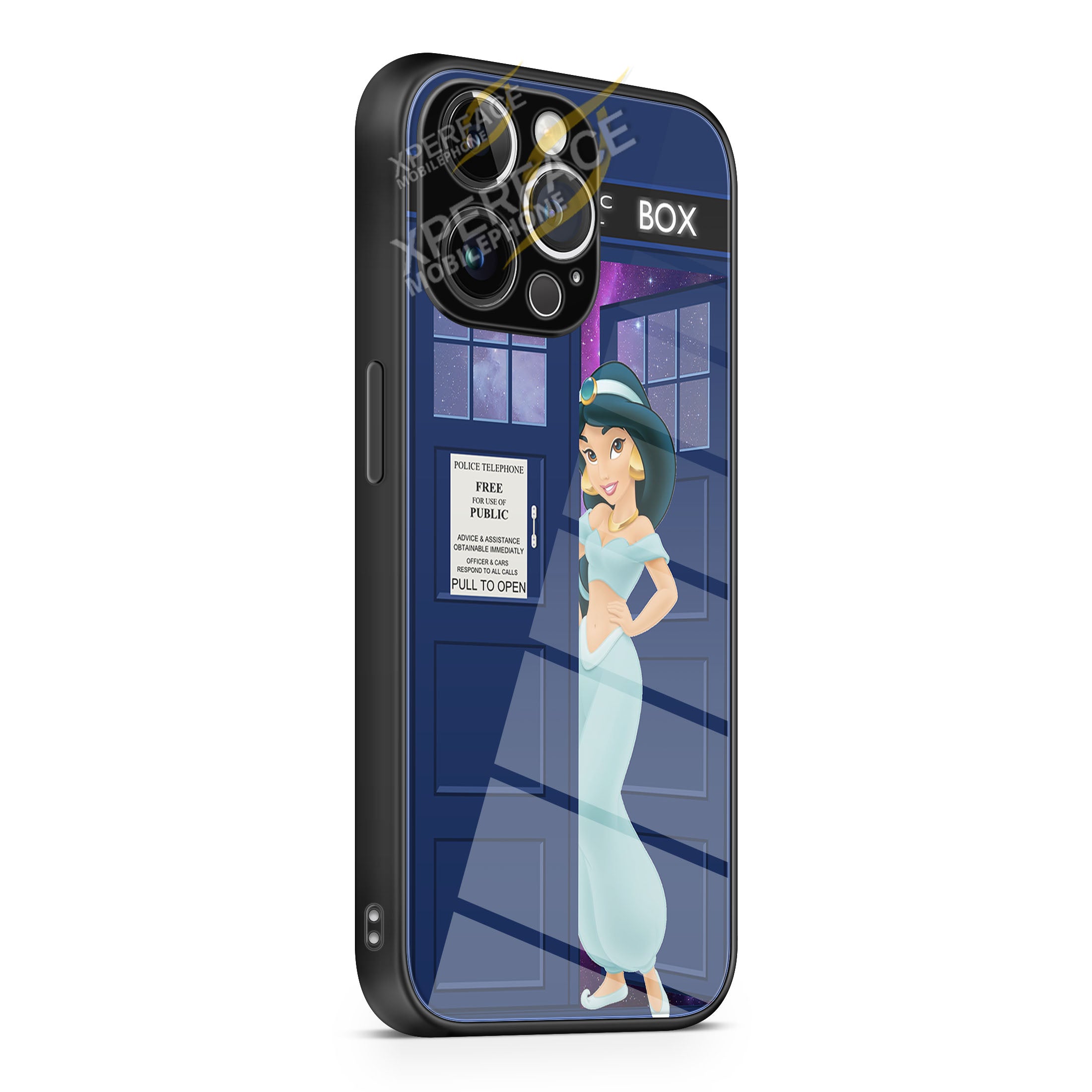 Disney Princess Jasmine Tardis Police Box iPhone 15 | iPhone 15 Plus | iPhone 15 Pro | iPhone 15 Pro Max Glass Case cover