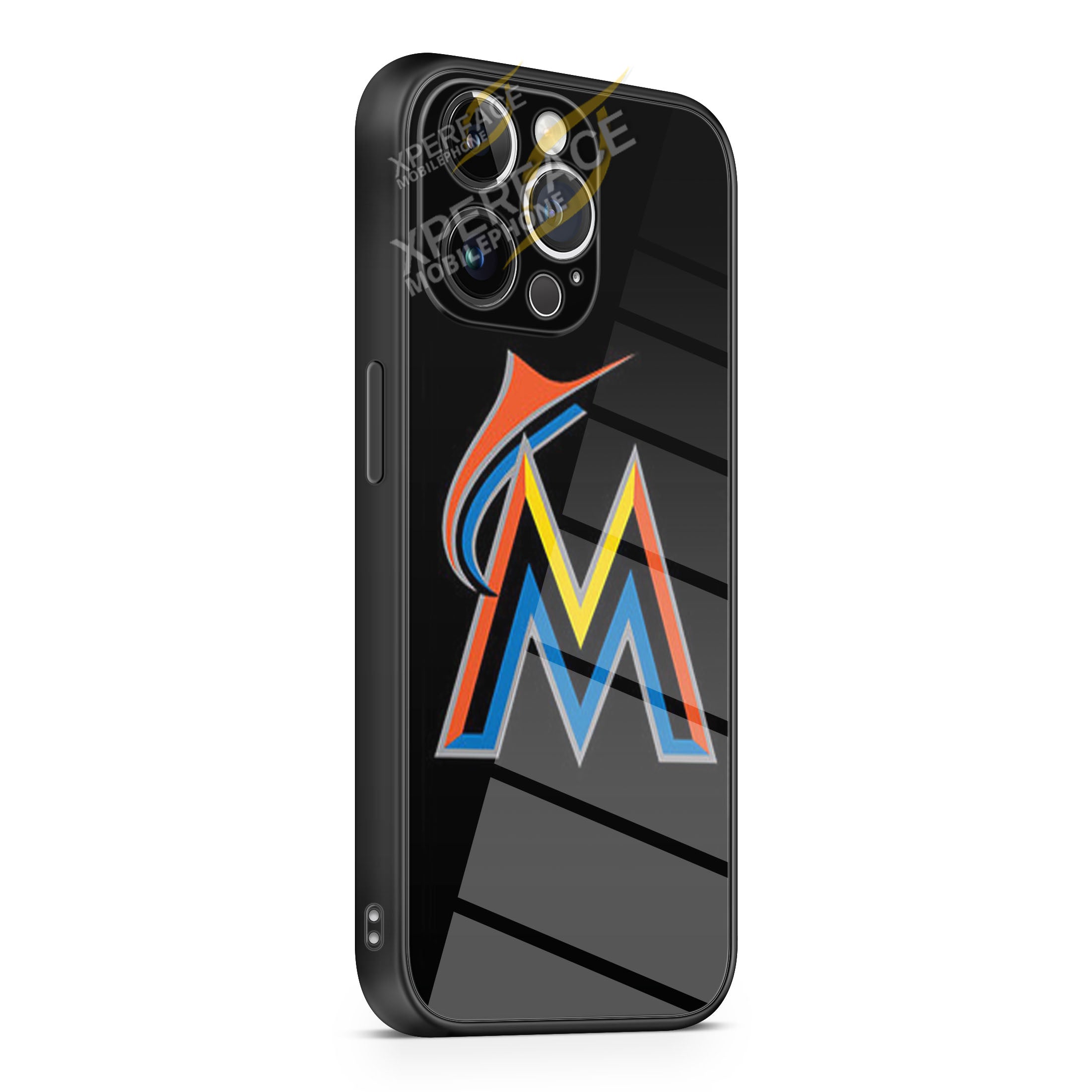 MIAMI MARLINS BASEBALL LOGO BLACK iPhone 15 | iPhone 15 Plus | iPhone 15 Pro | iPhone 15 Pro Max Glass Case cover