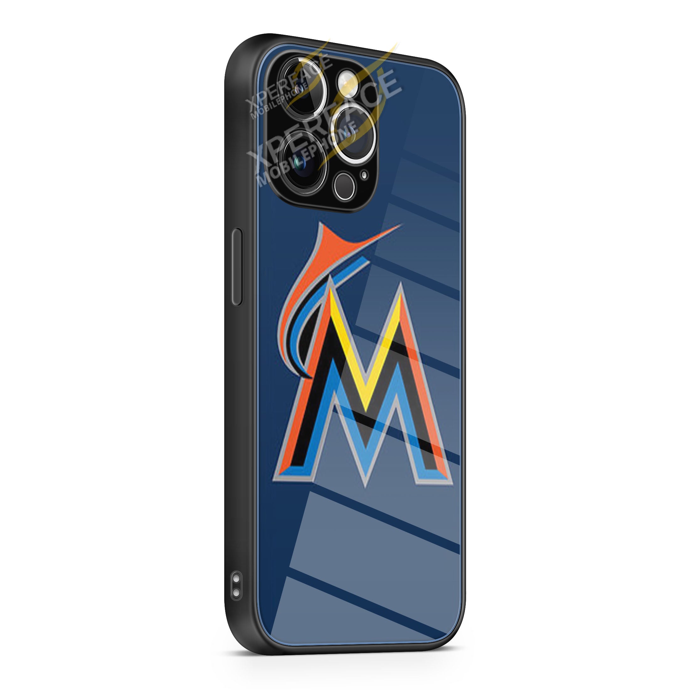 MIAMI MARLINS BASEBALL LOGO BLUE iPhone 15 | iPhone 15 Plus | iPhone 15 Pro | iPhone 15 Pro Max Glass Case cover