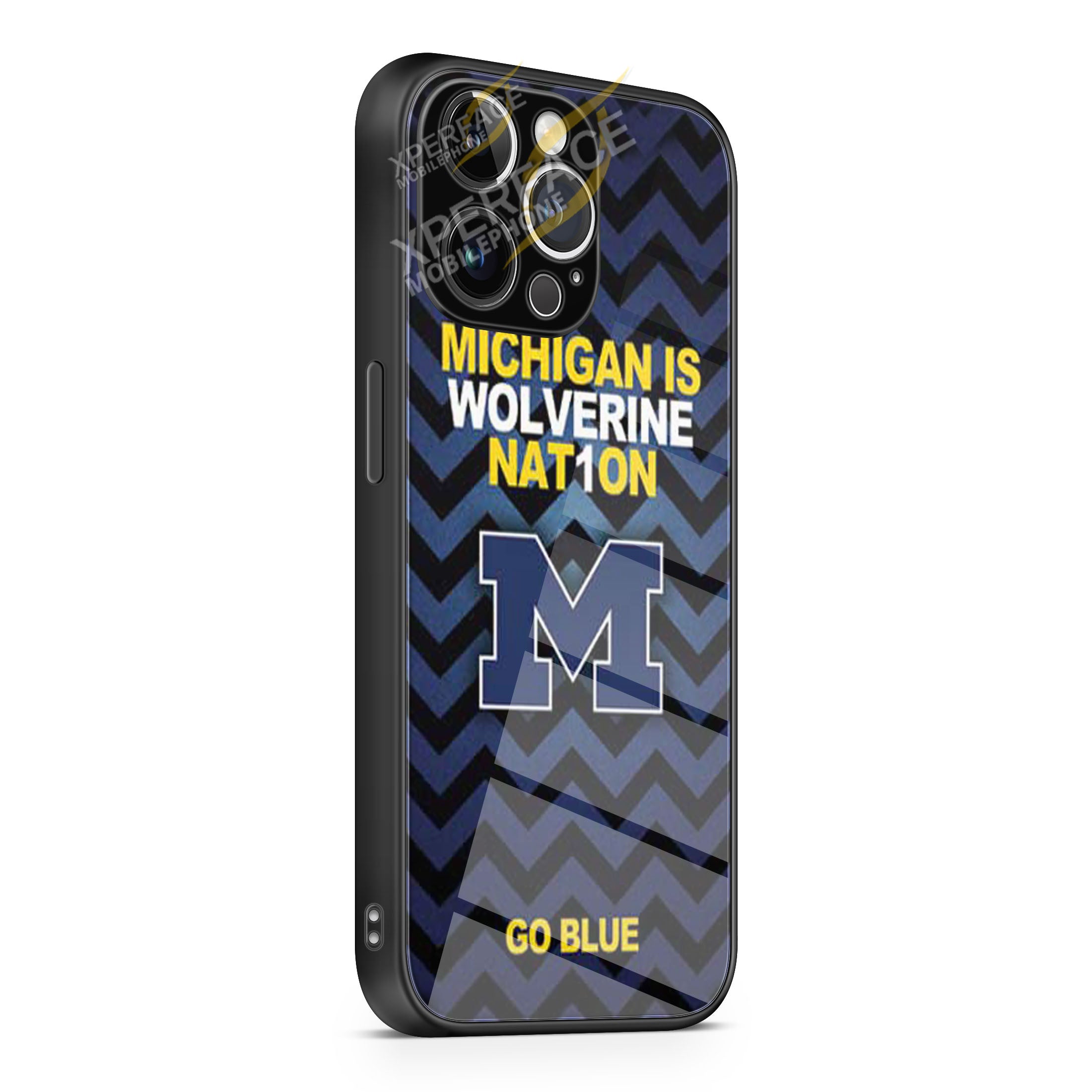 Michigan Wolverines logo stripes go blue iPhone 15 | iPhone 15 Plus | iPhone 15 Pro | iPhone 15 Pro Max Glass Case cover