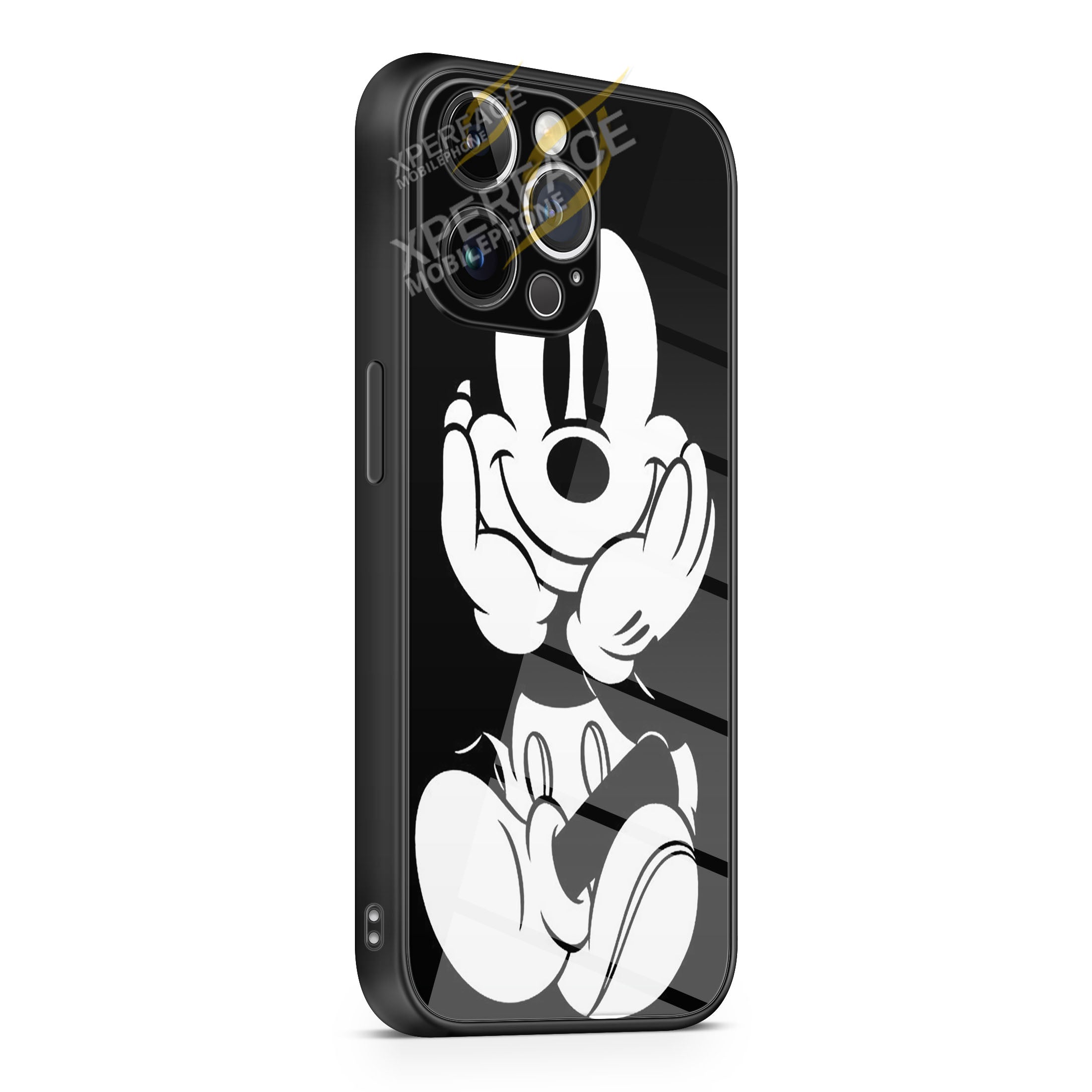 Mickey Mouse Black White iPhone 15 | iPhone 15 Plus | iPhone 15 Pro | iPhone 15 Pro Max Glass Case cover