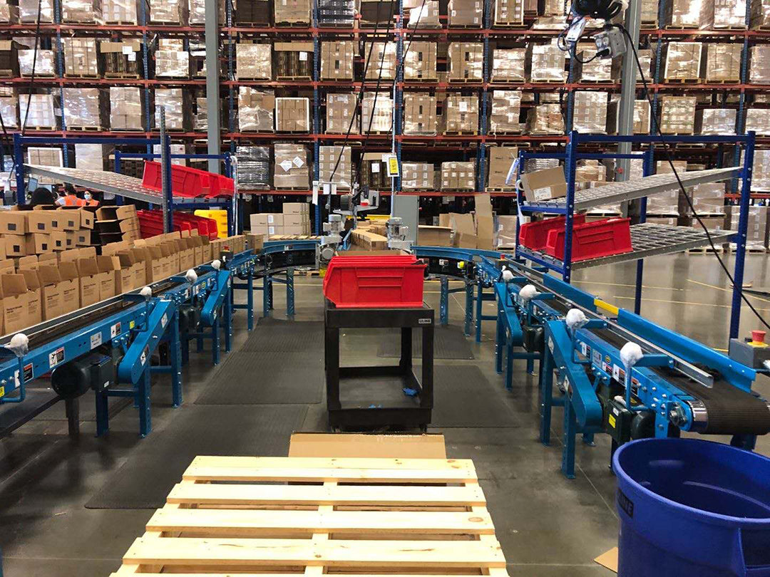 Carson warehouse standing desk sorting line