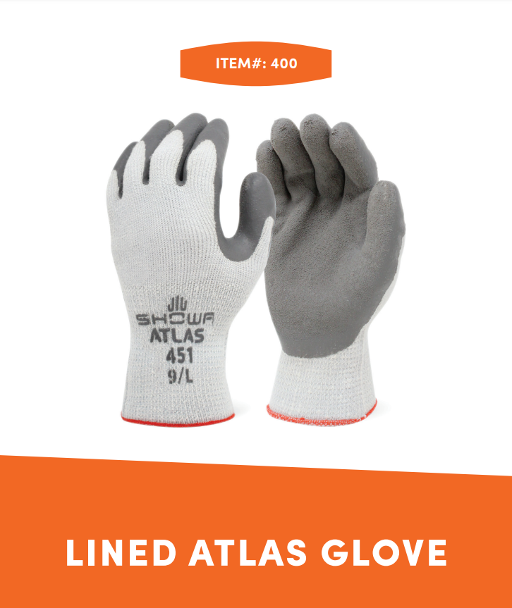 Lined Atlas Glove Rubber Palm Large