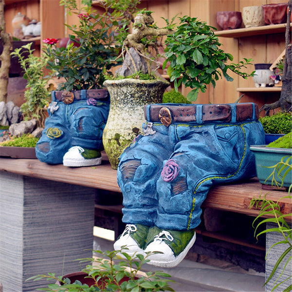 Denim Clothes Pants Resin Flower Pot