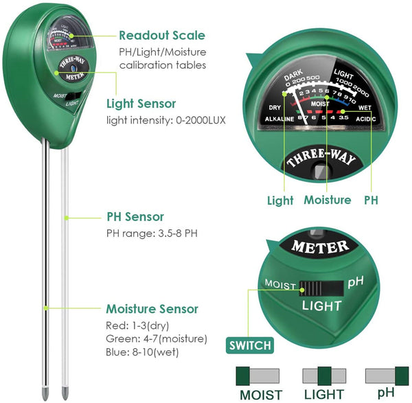 3 in 1 Garden Flowers Soil Moisture Sensor