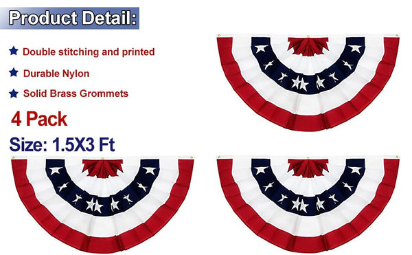 4 Pack American Flag Bunting Large Pleated Fan