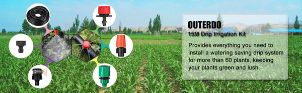 50ft/15m Plant Watering Kit with Distribution Tubing Hose Adjustable Nozzles