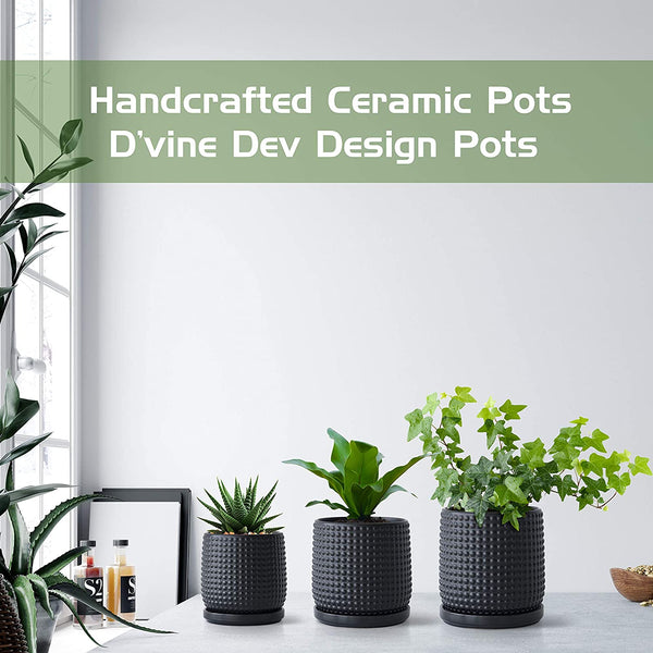 6 Inch Beaded Stoneware Planter Pot with Drainage Hole and Saucer