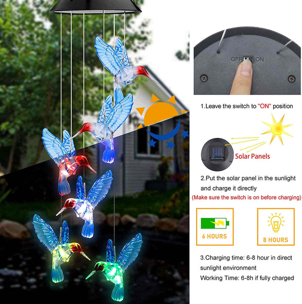 Blue Hummingbird Solar Wind Chime