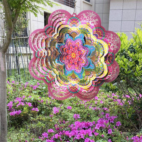 Art Decorations 6 inches Pink Flower Mandala Wind Spinners