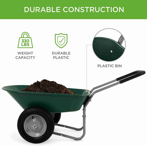 Dual-Wheel Home Utility Yard Wheelbarrow Garden Cart