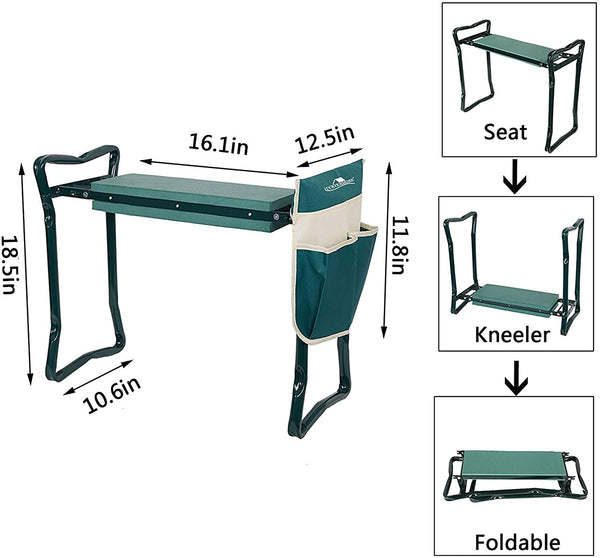 Garden Kneeler and Seat Heavy Duty Gardening Bench for Kneeling and Sitting Folding Garden Stools with Tool Pouch and Kneeling Pad