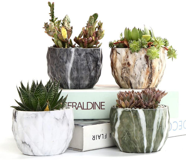 Modern Style Marbling Ceramic Flower Pot set of 4