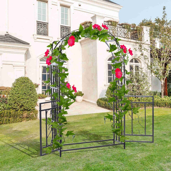 Outdoor Metal Garden Arbor Arch with Double Gate