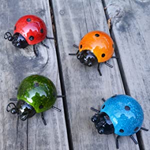Set of 4 Cute Ladybugs Outdoor Wall Sculptures