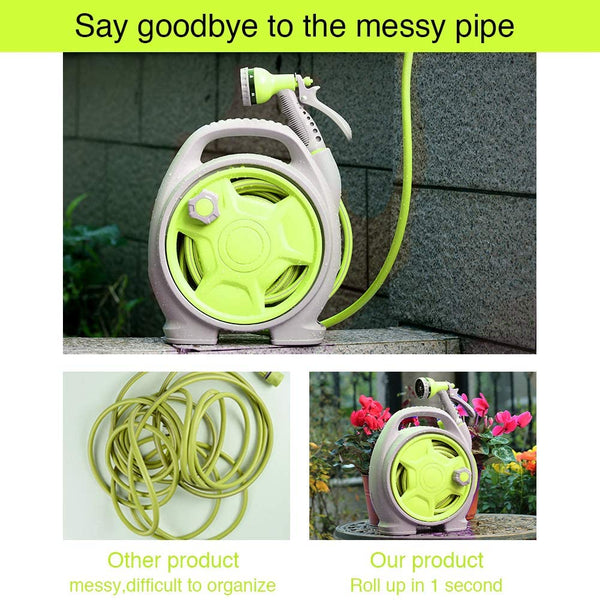 Retractable Garden Hose Reel With 50 FT Hose And 6-Function Spray Nozzle