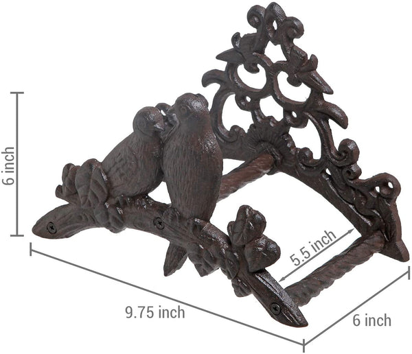 Wall Mounted Cast Iron Garden Hose Hanger Rack with Bird Ornament and Tree Branch Design