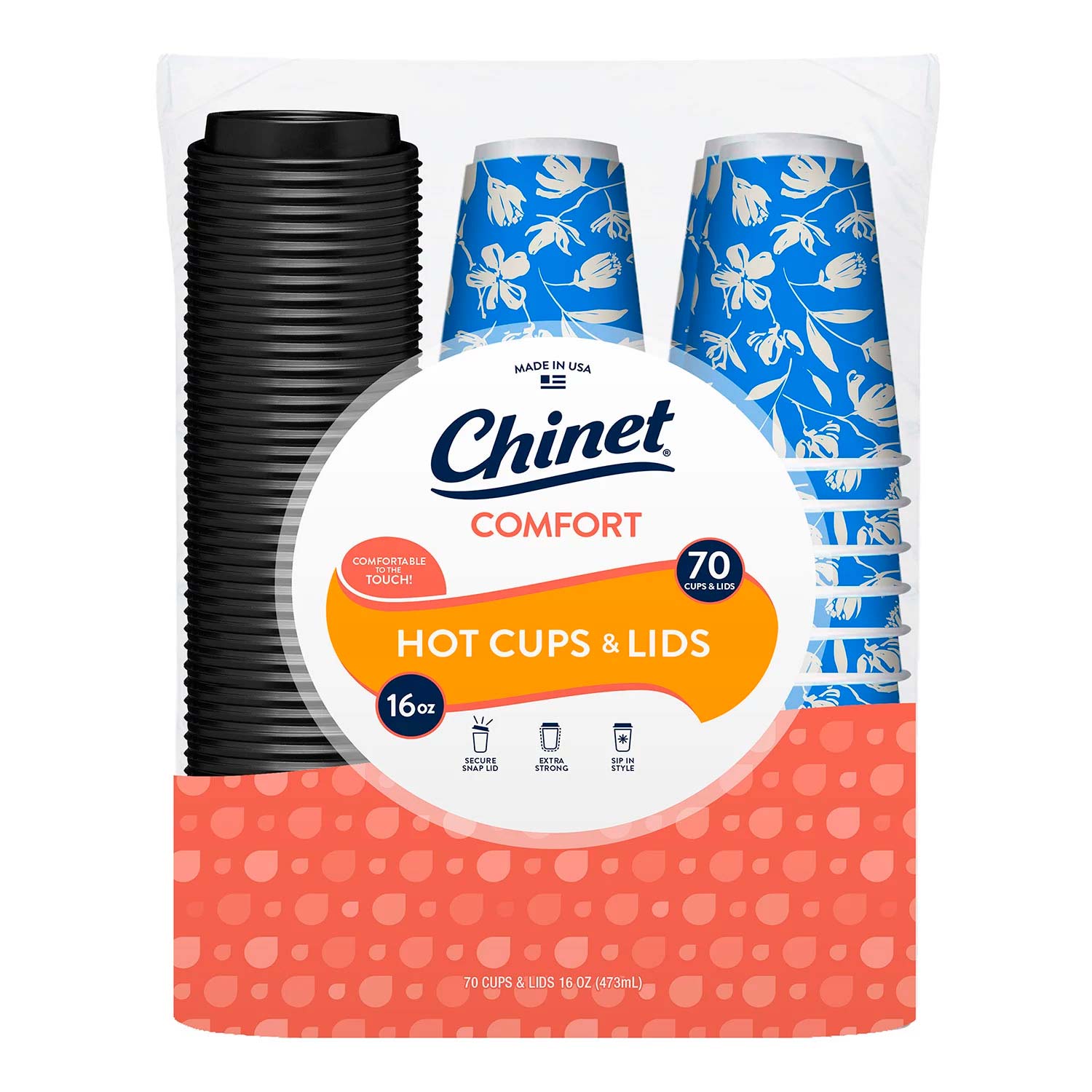 Chinet Comfort Cup Hot Cups & Lids - 16 oz - 70 Ct