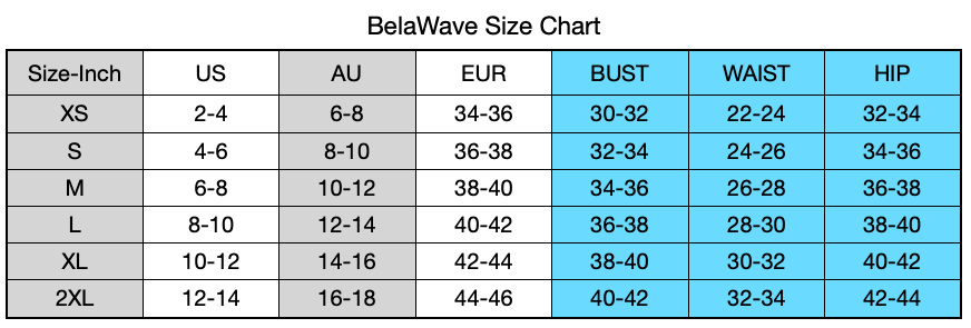 Size chart for different countries